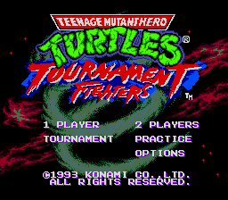 Teenage Mutant Hero Turtles: Tournament Fighters title screen for Sega Mega Drive